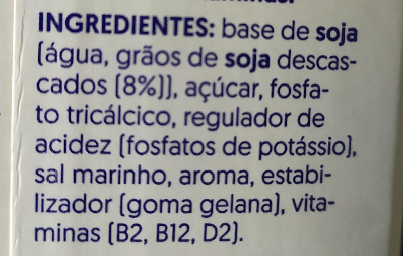 Foto da lista de ingredientes