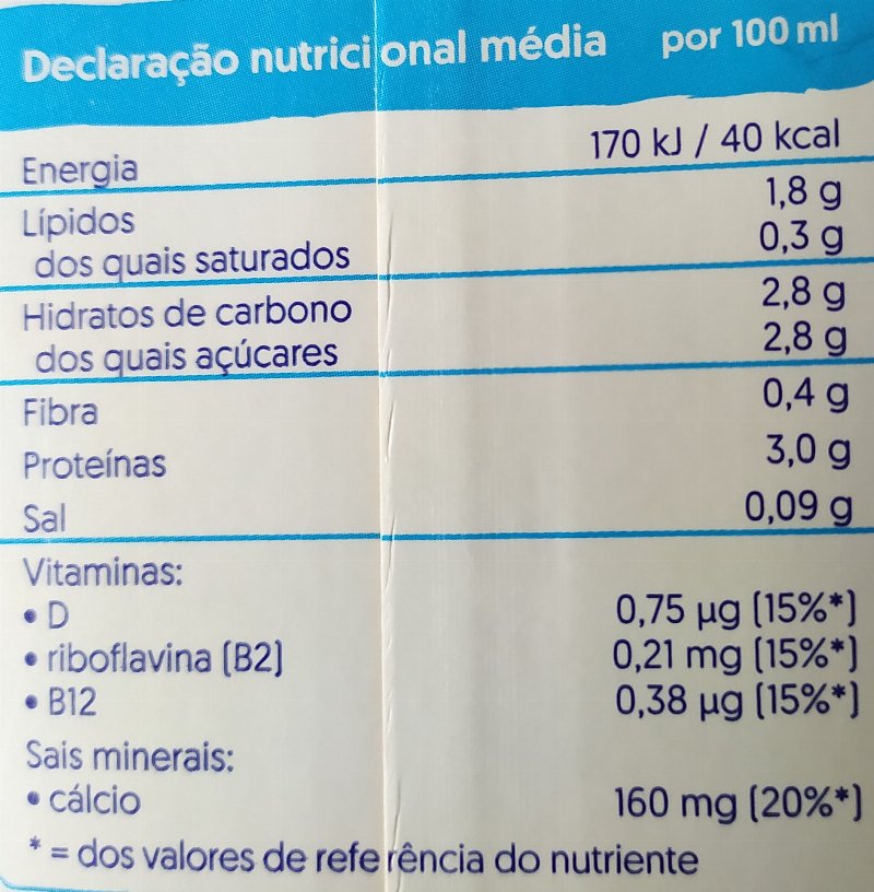 Foto da tabela nutricional