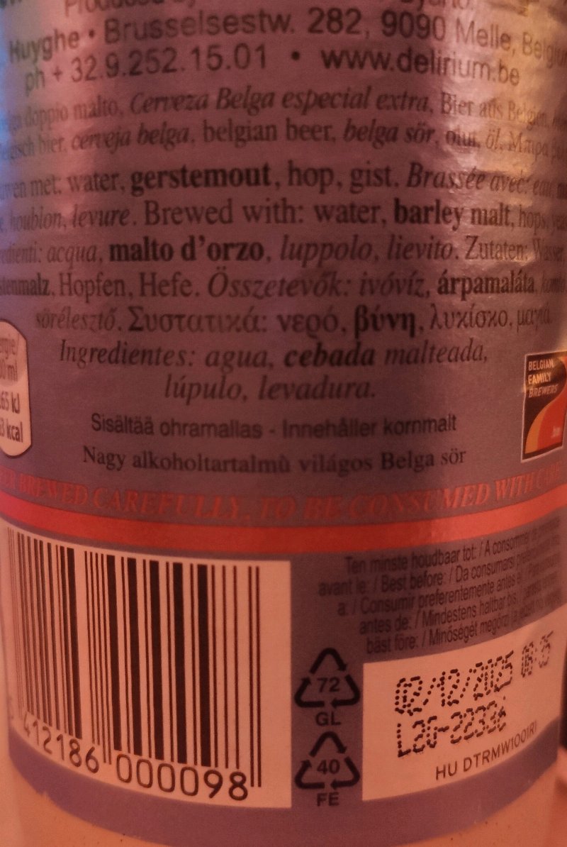 Foto da lista de ingredientes