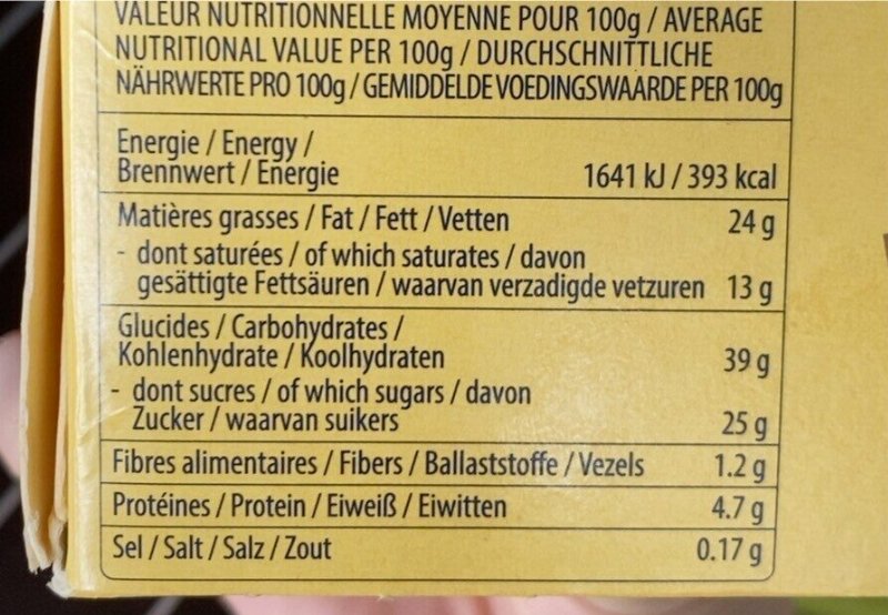 Foto da tabela nutricional