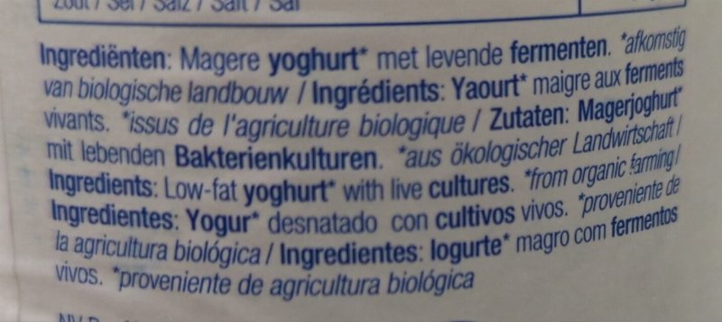 Foto da lista de ingredientes