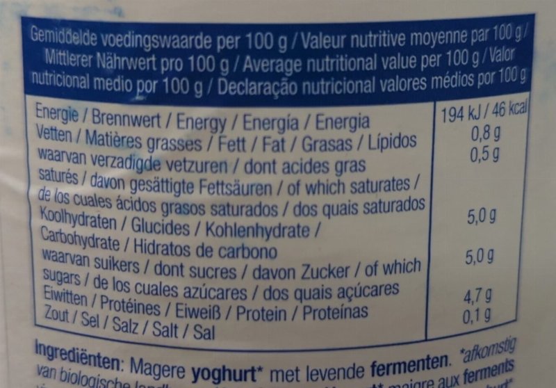 Foto da tabela nutricional
