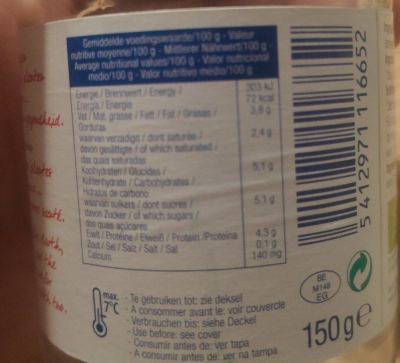 Foto da tabela nutricional