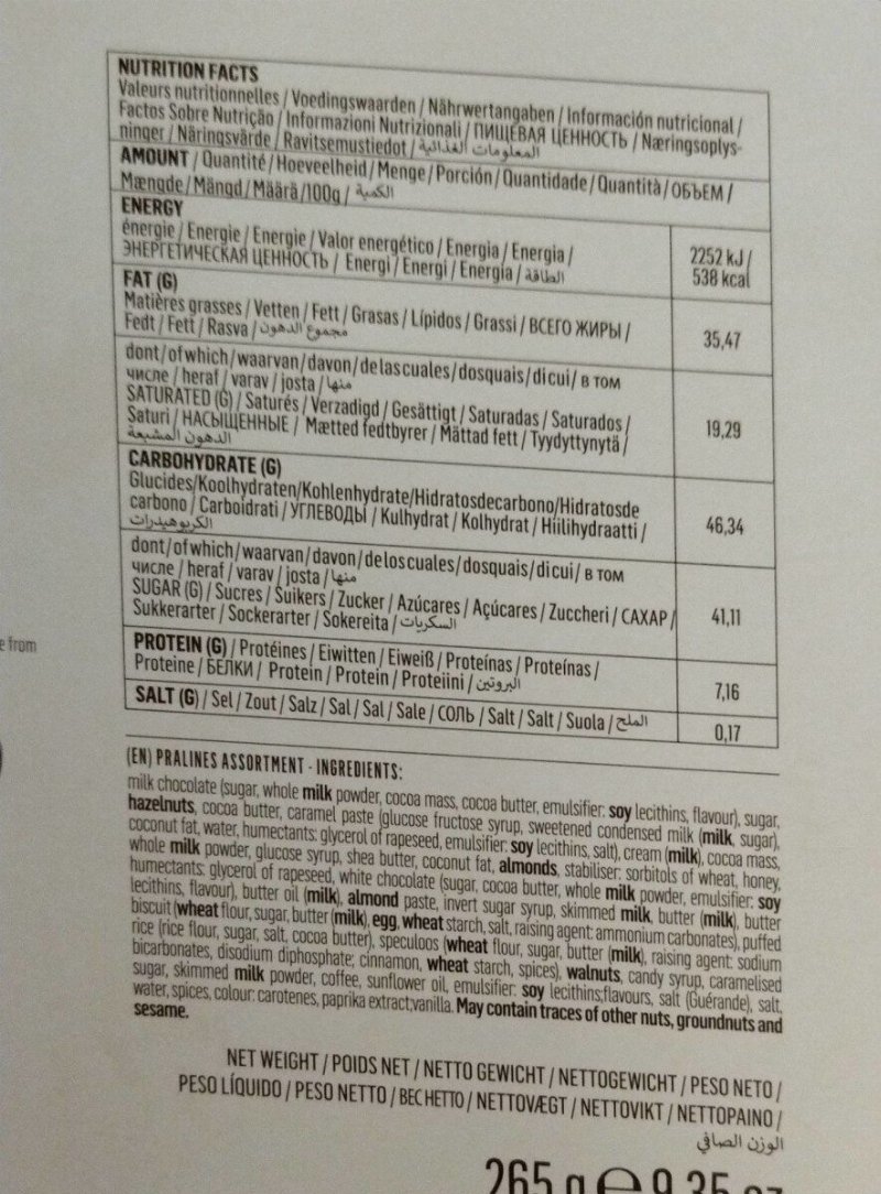 Foto da tabela nutricional