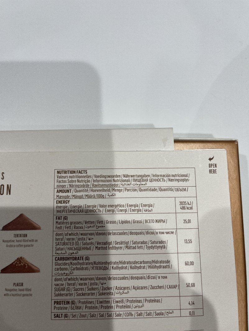 Foto da tabela nutricional