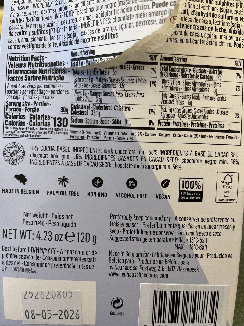 Foto da lista de ingredientes