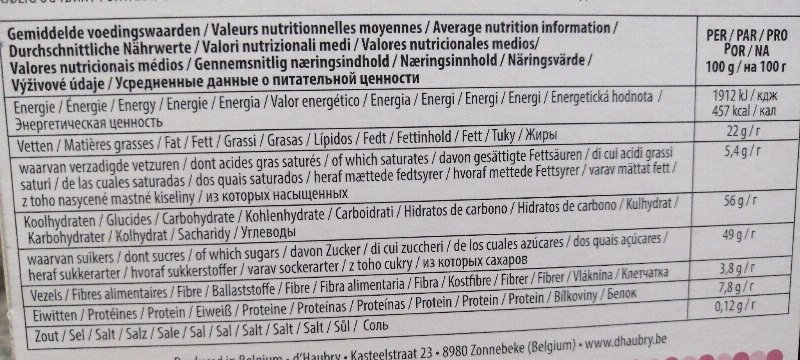 Foto da tabela nutricional