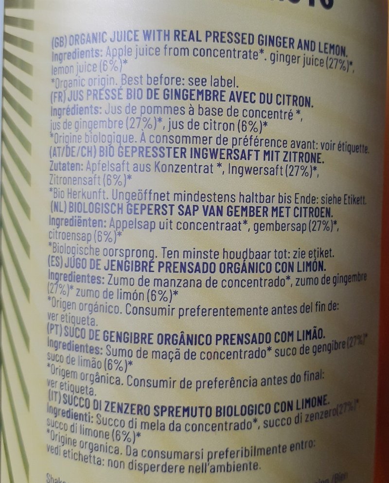 Foto da lista de ingredientes