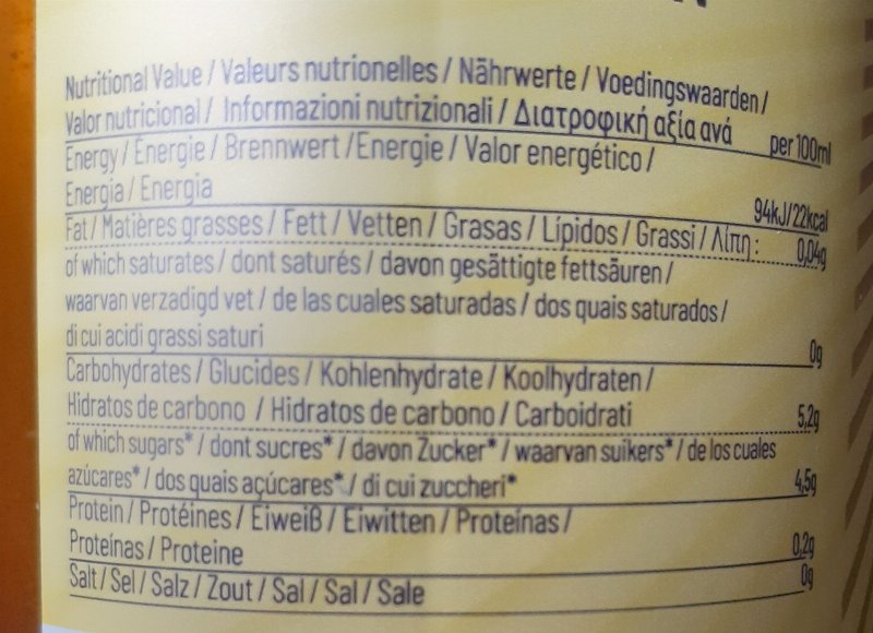 Foto da tabela nutricional