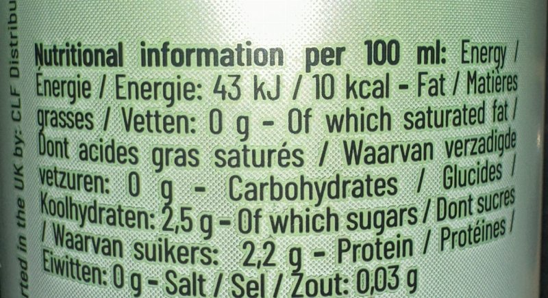 Foto da tabela nutricional