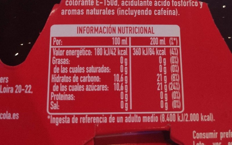Foto da tabela nutricional