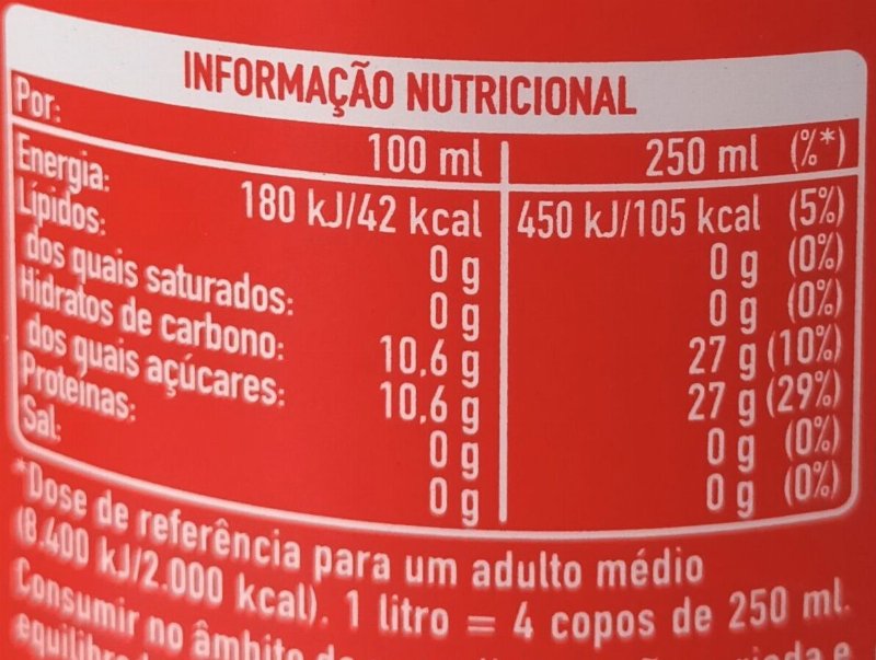 Foto da tabela nutricional