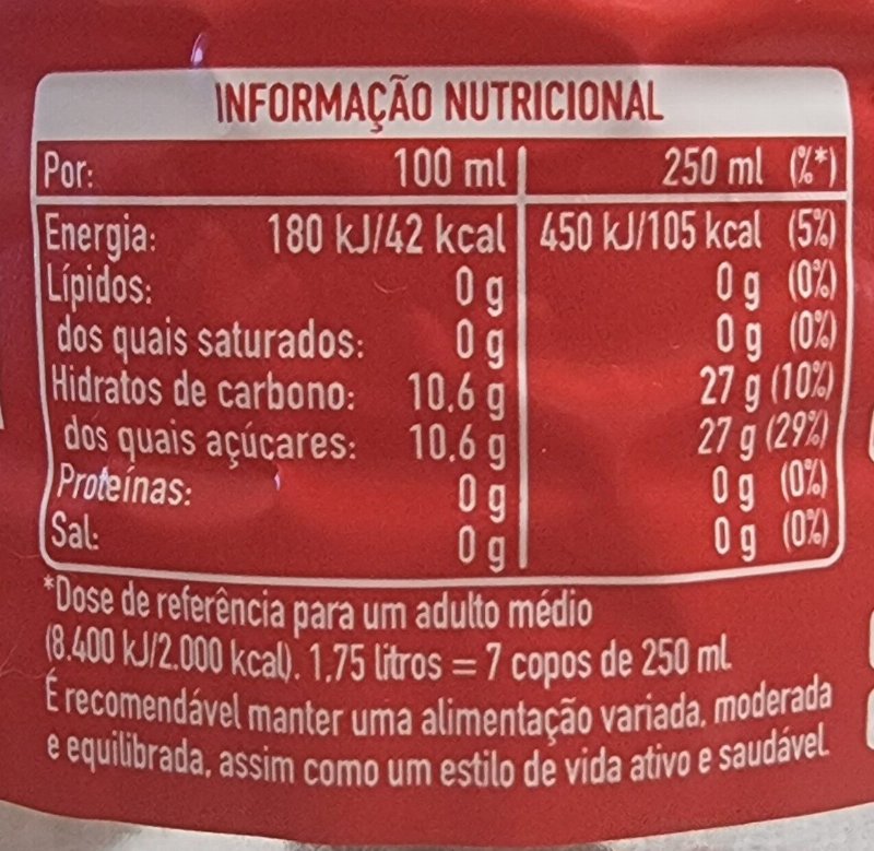 Foto da tabela nutricional