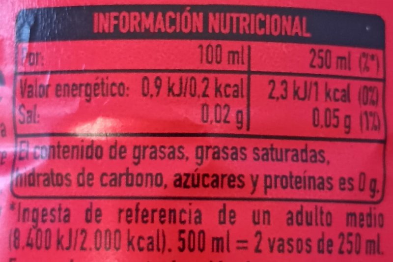 Foto da tabela nutricional