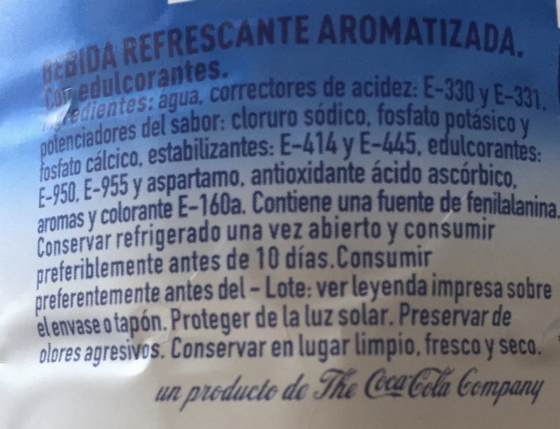 Foto da lista de ingredientes