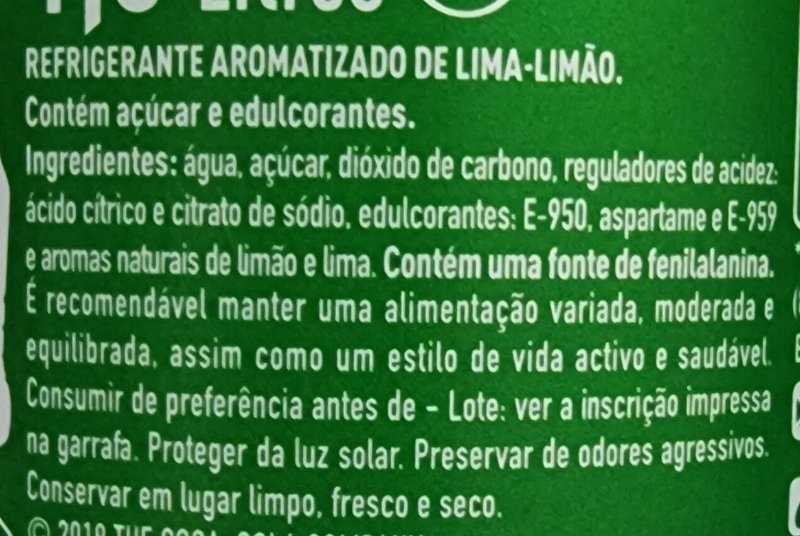 Foto da lista de ingredientes
