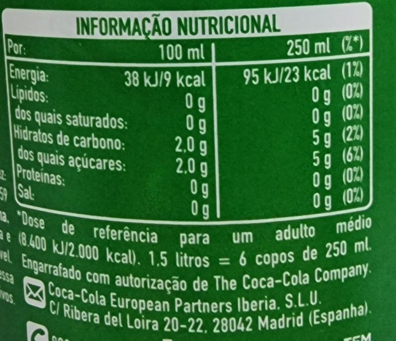 Foto da tabela nutricional