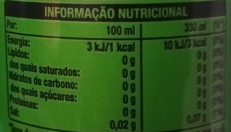 Foto da tabela nutricional