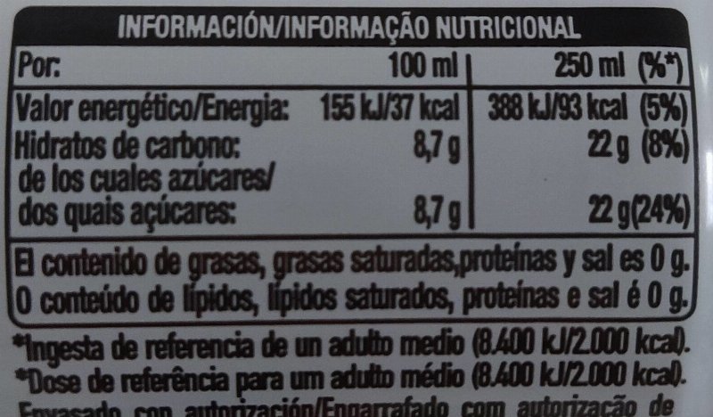 Foto da tabela nutricional