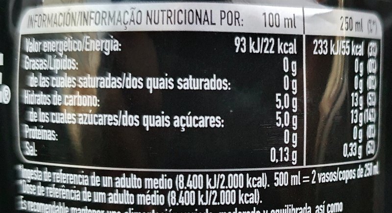 Foto da tabela nutricional