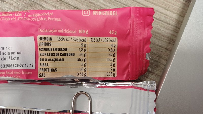 Foto da tabela nutricional