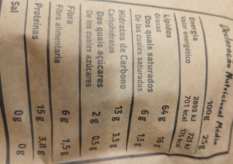 Foto da tabela nutricional