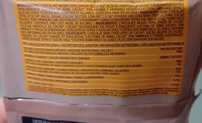Foto da lista de ingredientes