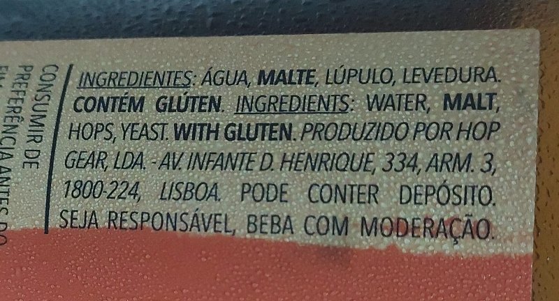 Foto da lista de ingredientes