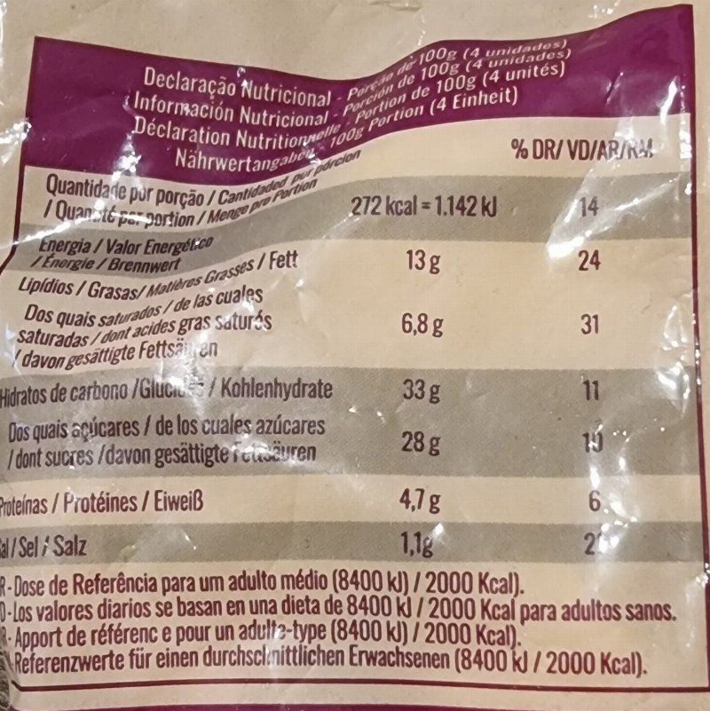 Foto da tabela nutricional