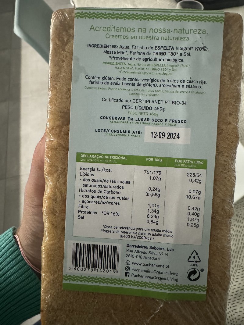 Foto da lista de ingredientes