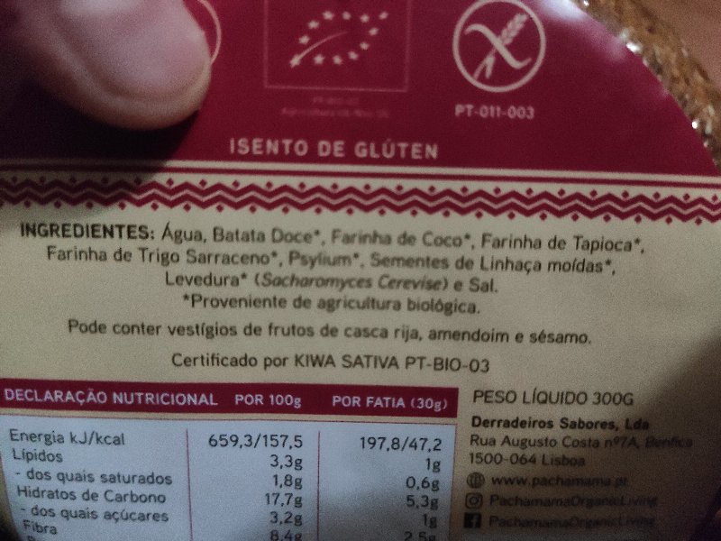 Foto da lista de ingredientes
