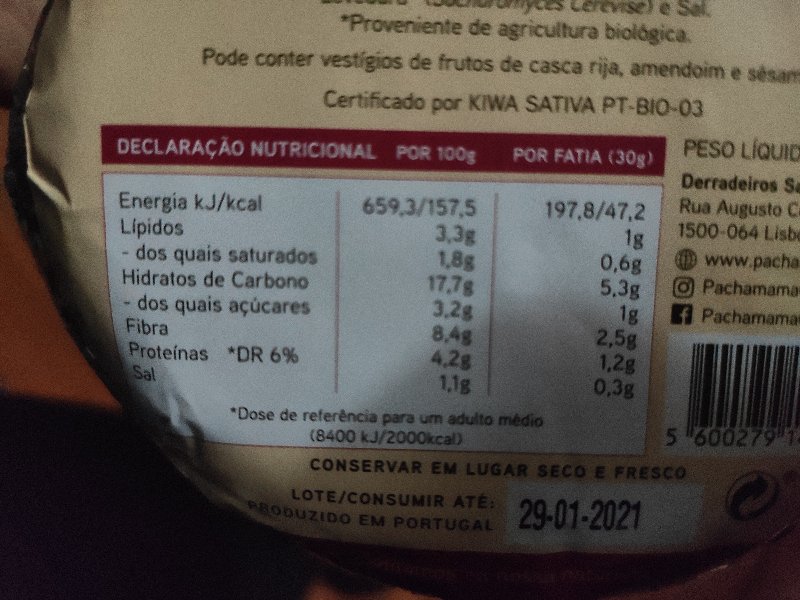 Foto da tabela nutricional