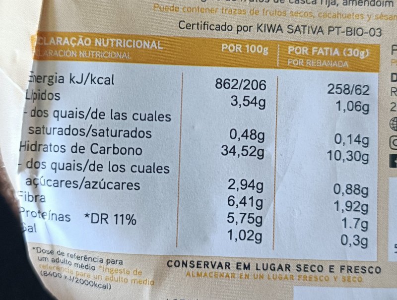 Foto da tabela nutricional