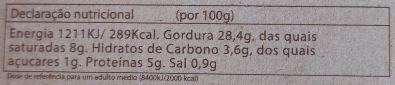 Foto da tabela nutricional