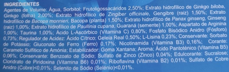 Foto da lista de ingredientes