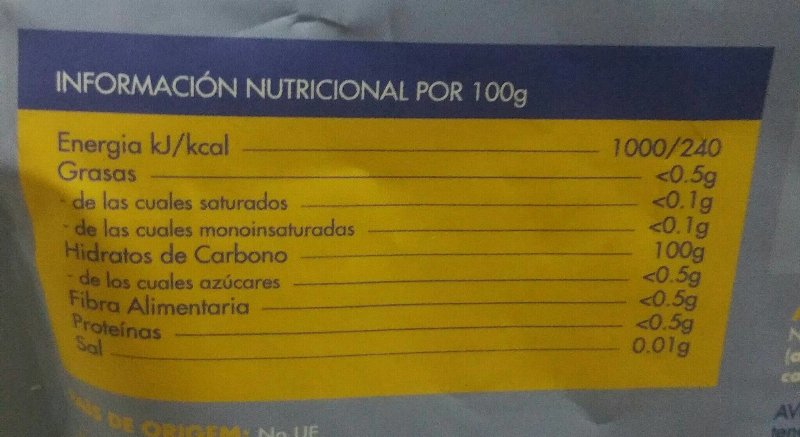 Foto da tabela nutricional