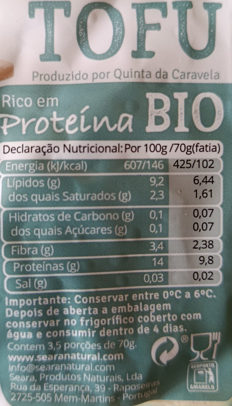 Foto da tabela nutricional