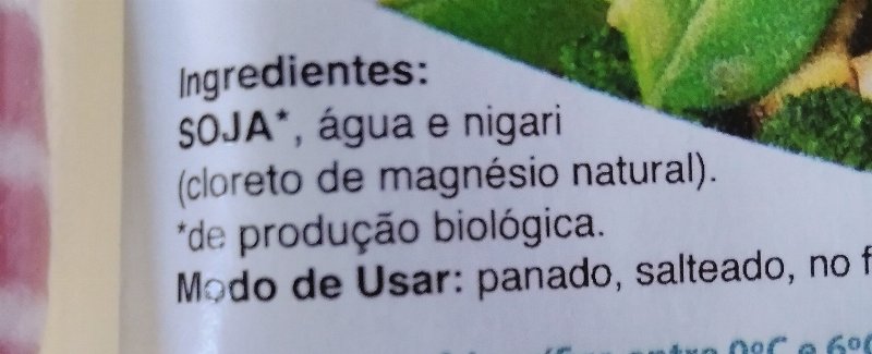 Foto da lista de ingredientes