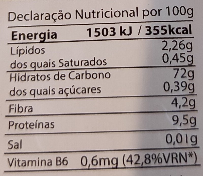 Foto da tabela nutricional