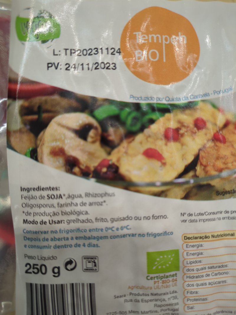 Foto da lista de ingredientes