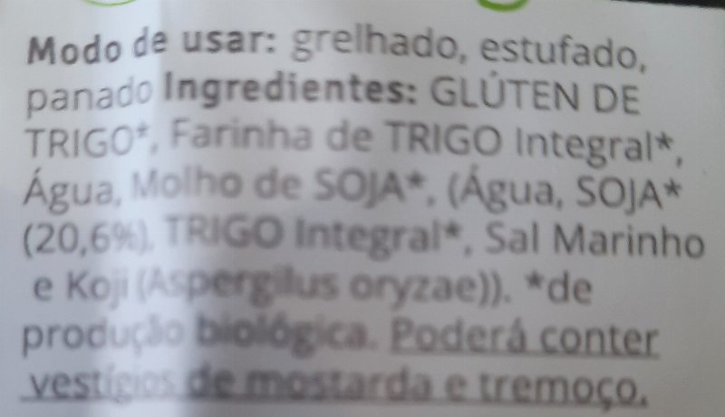 Foto da lista de ingredientes