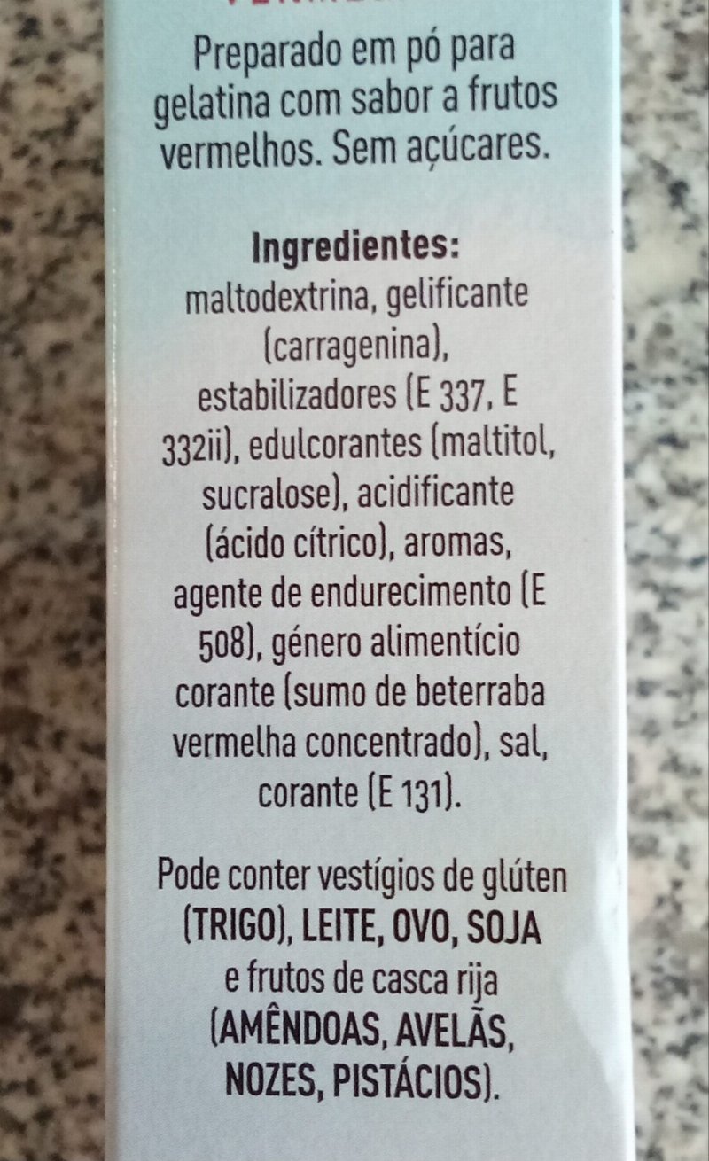 Foto da lista de ingredientes