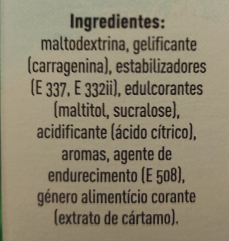 Foto da lista de ingredientes