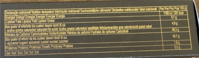 Foto da tabela nutricional