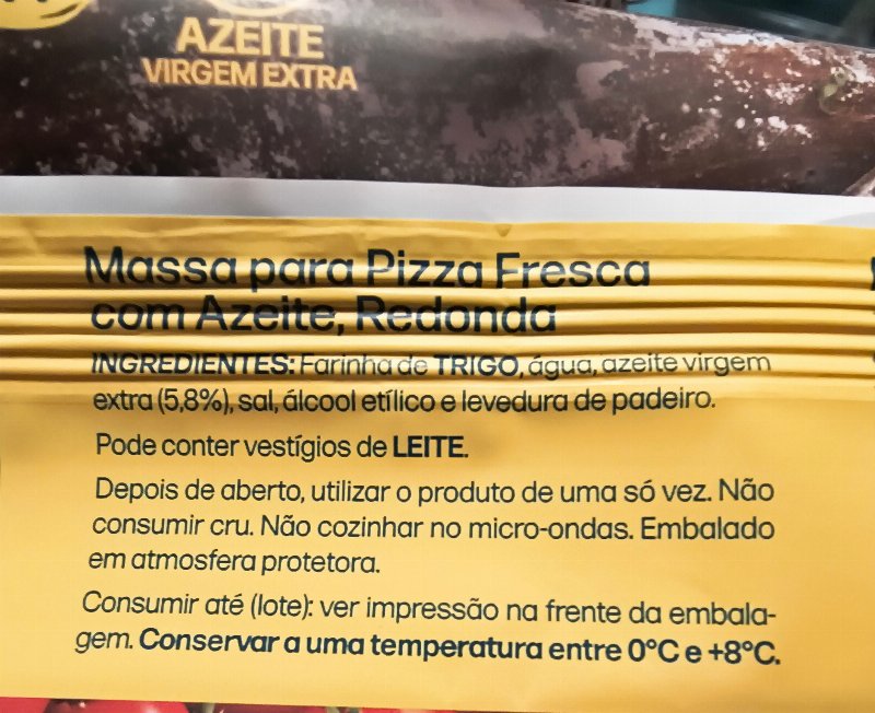 Foto da lista de ingredientes