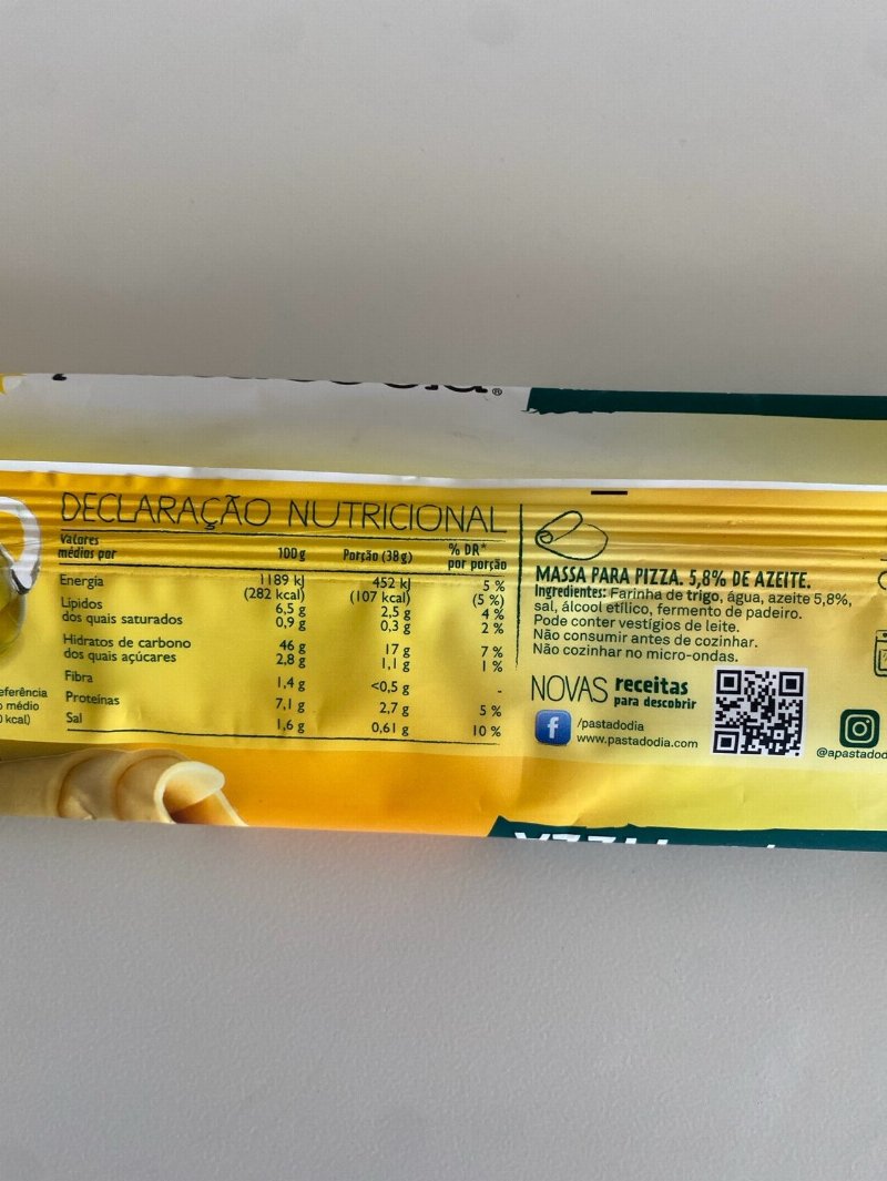 Foto da tabela nutricional