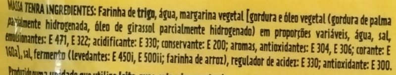 Foto da lista de ingredientes