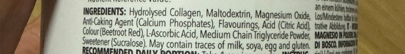 Foto da lista de ingredientes