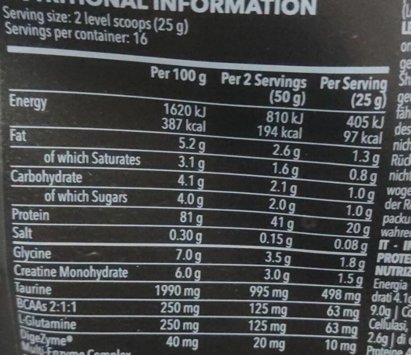 Foto da tabela nutricional