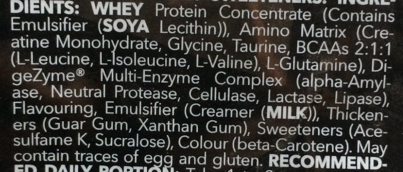 Foto da lista de ingredientes